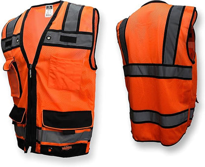 Radians SV65 Heavy Duty Surveyors Safety Vest with Zipper, Large Plan Pocket, Hi-Viz Green or Hi-Viz Orange