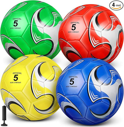 HyDren 4 Pack Soccer Ball with Pump Official Size 4/5 Deflated Soccer Balls Bulk for Outdoor Indoor Practice Training Sport Gift for Kids Boys Teen Youth Adult