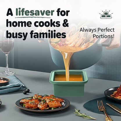 2-Cup Silicone Freezer Trays with Lids – Perfect for Meal Prep, Portion Control, and Easy Freezing-Meal Prep Container Molds for Soup,Leftovers (Green, 4 pack)