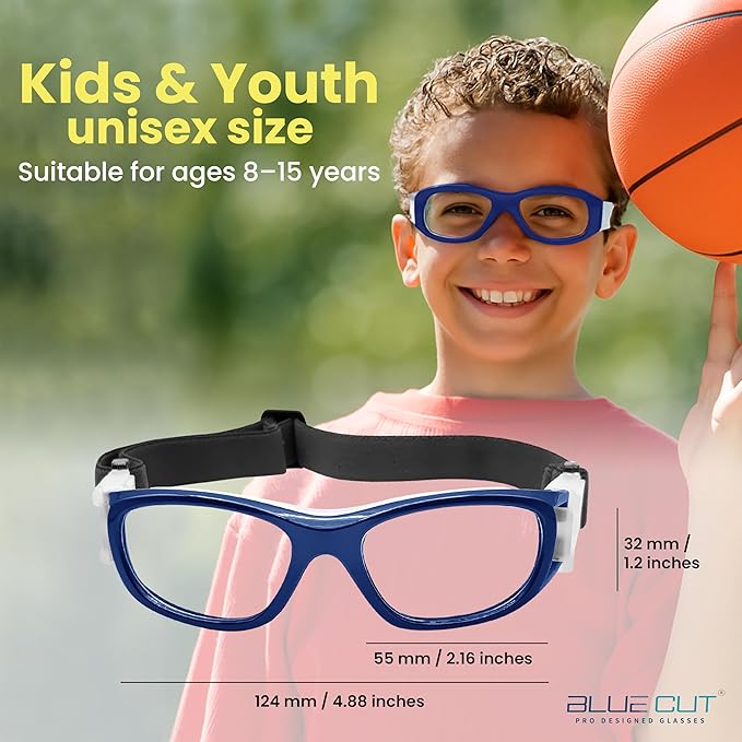 BLUE CUT Safety Basketball Goggles For Kids for Outdoor Sports Activities Anti Fog Replaceable to Prescription Lenses