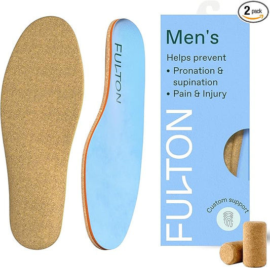 Fulton Men's Shock Absorbing Insoles with High Impact Arch Support - Custom Molding Cork Inserts Alleviate Plantar Fasciitis & Foot Fatigue- Athletic Running Insoles for Men (Men's Size 7.5-8)