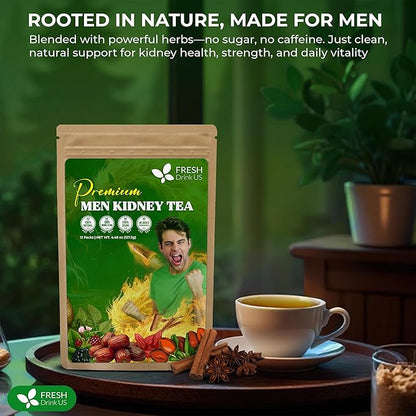 FreshDrinkUS, 12 Packs of Premium Herbal Kidney Support Tea – Ginseng Six Treasure Blend, 9 Powerful Ingredients, 10g/Bag – Men's Wellness Tea with Ginseng and Five Treasure Aid Root.
