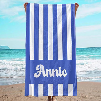 JML Personalized Beach Towel with Name, Custom Cabana Stripe Beach Towel, Customized Microfiber Pool Towel, Quick Dry & Absorbent Swim Towel for Adult,Mother's Day, Birthday, Summer Holiday,Vacation