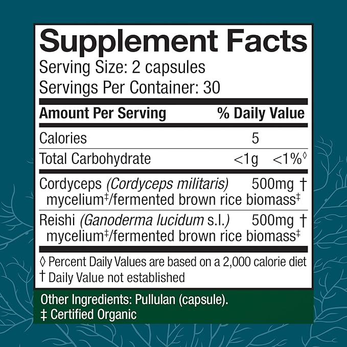 Host Defense CordyChi Capsules - Energy & Immune Support Supplement - Cordyceps & Reishi Mushroom Supplement for Relaxation & Respiratory Support - Aids Against Tiredness - 60 Capsules (30 Servings)*