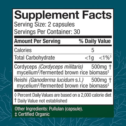 Host Defense CordyChi Capsules - Energy & Immune Support Supplement - Cordyceps & Reishi Mushroom Supplement for Relaxation & Respiratory Support - Aids Against Tiredness - 60 Capsules (30 Servings)*