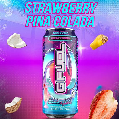 G Fuel Energy Drink, Strawberry Pina Colada, Sugar Free Beverage with 140mg Caffeine, Daily Energy Boost with Focus Amino, Vitamin + Antioxidants, 16 oz Cans (Miami Nights, 12-Pack)