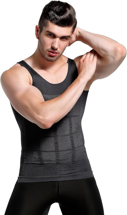 GKVK Mens Slimming Body Shaper Vest Shirt Abs Abdomen Slim