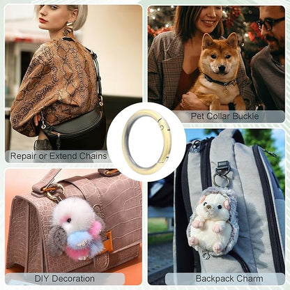 10 Pack 1-1/4Inch Trigger Spring O Rings, Metal Round Carabiner Clip Snap Hook, Spring Keyring Buckles for Replacement Purse Strap, Paracord Lanyard Clips, Keychain Rings Hardware DIY Crafts Making