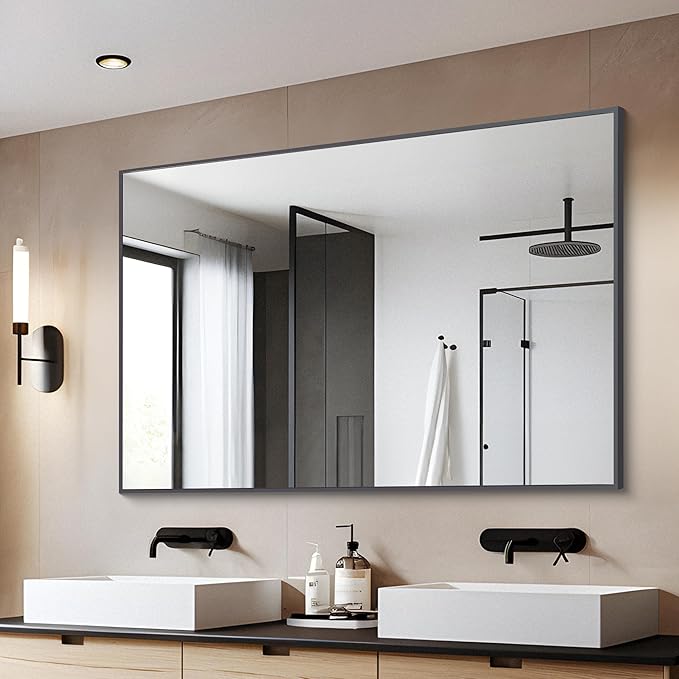 Black Bathroom Mirror for Wall, 30x40 Inch Rectangle Mirrors with Metal Frame, Modern Vanity Wall Mirror Decor for Entryway Hangs, Bathroom, Living Room Horizontal or Vertical