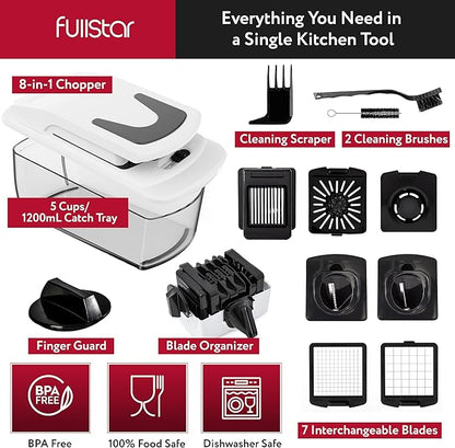 Fullstar The Original Pro Chopper - Vegetable Chopper and Spiralizer, Food Chopper with Container, Fruit Slicer, Kitchen Gadgets & Accessories, Home Essentials (8 in 1, White)