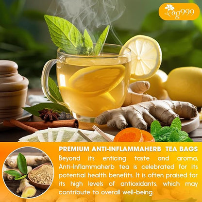 20 Tea Bags - Anti-Inflammaherb Loose Leaf Tea, 100% Natural from Ginger, Turmeric, Peppermint, Black Pepper, Cinnamon. No Sugar, No Caffeine, No Gluten, Vegan