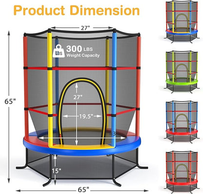 GYMAX Toddler Trampoline, 55” Trampoline for Kids with Bottom-to-Top All-Round Enclosure Net & Seamless Jumping Mat, ASTM Approved Easy Assembly Kids Mini Trampolines Indoor/Outdoor