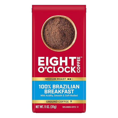 Eight O'Clock Coffee 100% Brazilian Breakfast Ground Coffee, Medium Roast, 11 Ounce (Pack of 1)