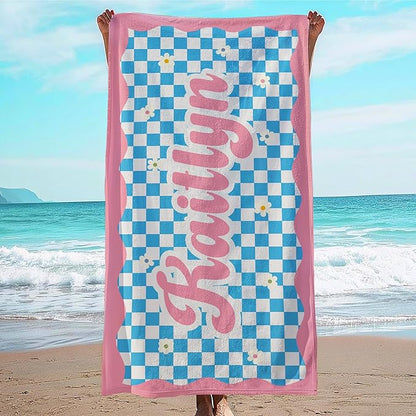 JML Personalized Beach Towel with Name, Custom Flower Beach Towel, Customized Microfiber Pool Towel, Quick Dry & Absorbent Swim Towel for Adult,Mother's Day, Birthday, Summer Holiday,Vacation