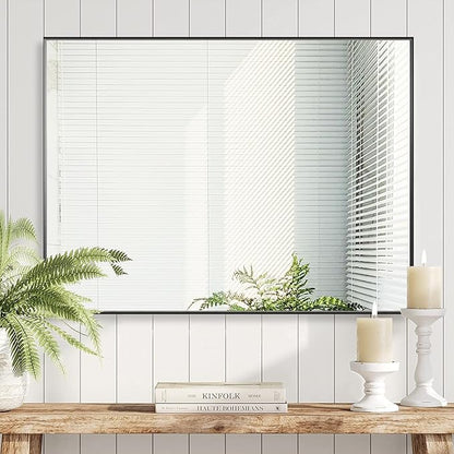 36x48 Inch Black Bathroom Mirror for Wall, Aluminum Frame Rectangle Rectangular Vanity Mirror, Modern Large for Bedroom, Living Room, Horizontal or Vertical