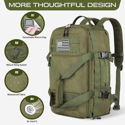 ETRONIK Gym Bags for Men Women, Military Duffle Bag Backpack with Shoe Compartment, 3 in 1 Carry on Bag Travel Backpack with Wet Pocket, Weekender Overnight Range Bag for Workout Football Gym, Green