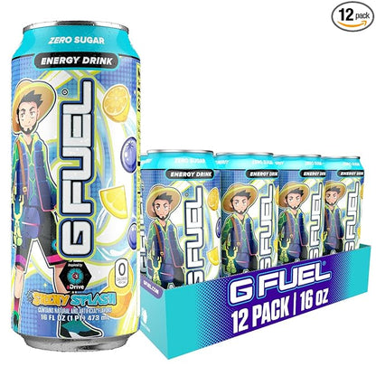 G Fuel Energy Drink, Blueberry Lemonade, Sugar Free Beverage with 140mg Caffeine, Daily Energy Boost with Focus Amino, Vitamin + Antioxidants, 16 oz Cans (aDrive, 12-Pack)