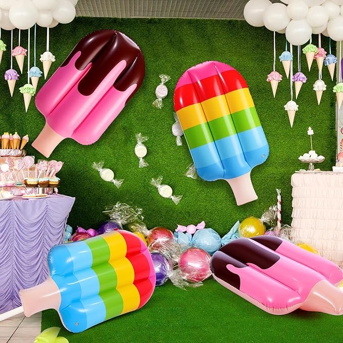 4 Pcs 36 Inch Inflatable Ice Cream Blow up Rainbow Ice Cream Inflatable Summer Decorations for Summer Pool Beach Birthday Party Decor