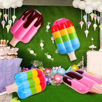 4 Pcs 36 Inch Inflatable Ice Cream Blow up Rainbow Ice Cream Inflatable Summer Decorations for Summer Pool Beach Birthday Party Decor