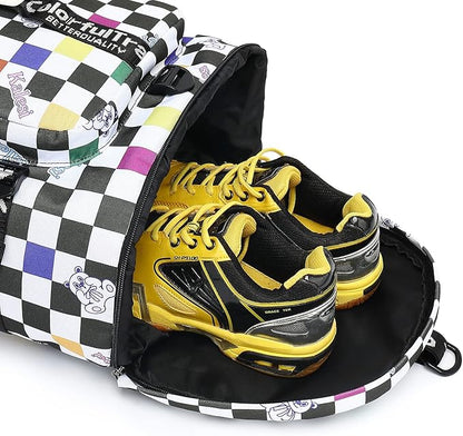 Kalesi Gym Duffle Bag Backpack 4-Way Waterproof with Shoes Compartment for travel Sport Hiking laptop (Checkerboard)