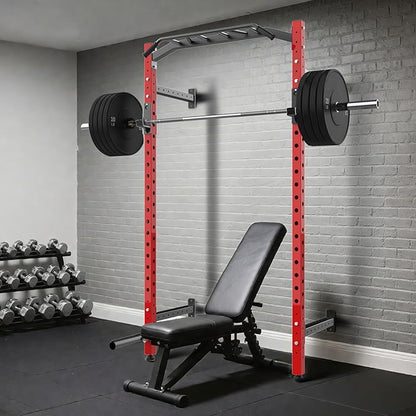 1600LB Wall Mounted Power Rack, Commercial Squat Rack for Home Gym with Multi-Grip Pull Up Bar, j-Cups & Landmine Attachment for Home and Garage Gym