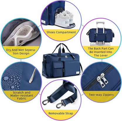 FIORETTO Women's Gym Duffle Bag with Shoes Compartment, 37L Capacity, Ideal for Travel, Gym, Sports, Duffel, Weekender