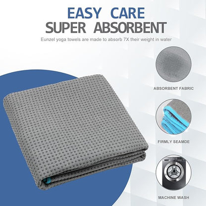 Eunzel 2 Pack Hot Yoga Towel with Grip Dot, Non Slip Yoga Mat Towe Sweat Absorbent Towel for Hot Yoga,Bikram, Pilates and Fitness 72" x 24", Grey