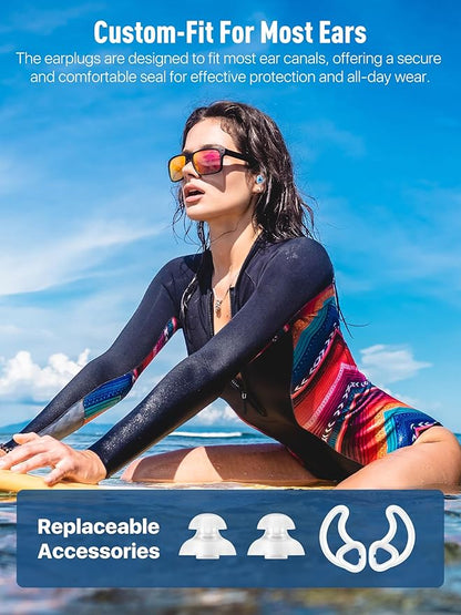 Hearprotek Swimmer Ear Plugs, 1 Pair Custom-fit Water Protection Adult Swimming Earplugs for Swimmers Surfer, Universal-fit with Lanyard, Perfect for Swimming,Surfing, Other Water Activities Blue