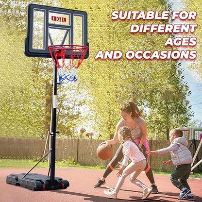 IGL Portable Basketball Hoop, 5.6-10FT Adjustable Basketball Goal System, 44 Inch Outdoor Basketball Hoop & Goals for Kids, Youth, and Adults in The Backyard, Driveway with PC Backboard