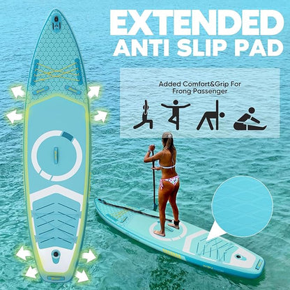 Inflatable Paddle Board,Stand Up Paddle Board Set, Extra Wide SUP Board with Removable Fin, Floating Paddle, Hand Pump, Waterproof Phone Pouch,Traveling Board