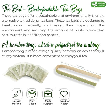 FreshDrinkUS Premium 75 Mulberry Leaf Tea Bags, 100% Natural & Pure. Loose Leaf Herbal Tea. Made with Natural Material Tea Bags. No Sugar, No Caffeine, No Gluten, Vegan