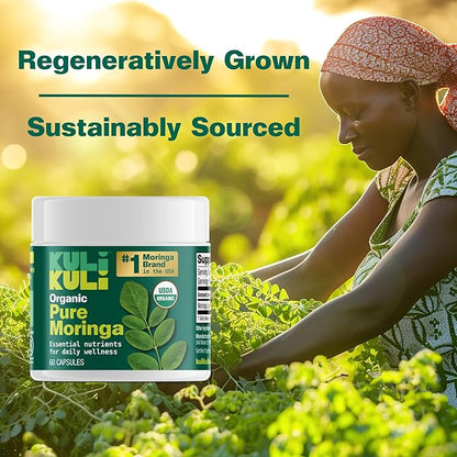Kuli Kuli Organic Moringa Capsules [60 Count] - Premium Moringa Leaf Powder Capsules - Nutrient-Dense Superfood for Energy, Vitality, and Wellness