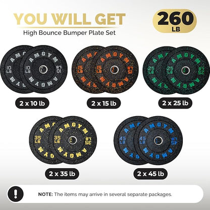 2 Inch Bumper Plates，10-500lbs，Barbell Rubber Olympic Weight Plates Set for Home Gym, Strength Training & Weight Lifting, Multiple Options Colors