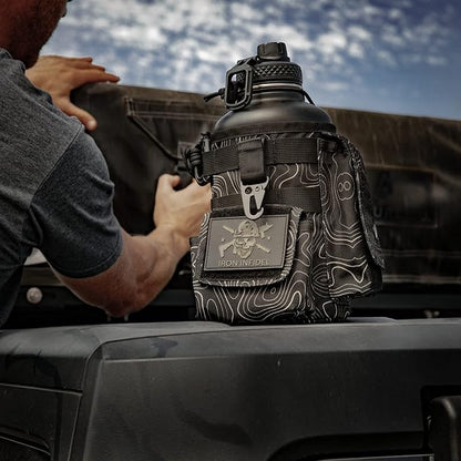 Iron InfideI Battle Bottle Sleeve - 64 oz and 32 oz Water Bottle Sleeve Only for Half Gallon 1L Steel Water Bottle | Rugged Cover with Molle for Versatile Design with Storage for Phone, Wallet & Keys