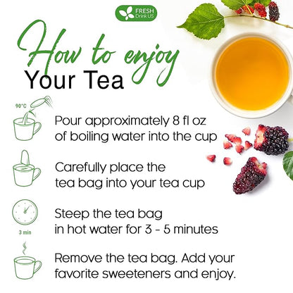 FreshDrinkUS Premium 120 Mulberry Leaf Tea Bags, 100% Natural & Pure. Loose Leaf Herbal Tea. Made with Natural Material Tea Bags. No Sugar, No Caffeine, No Gluten, Vegan