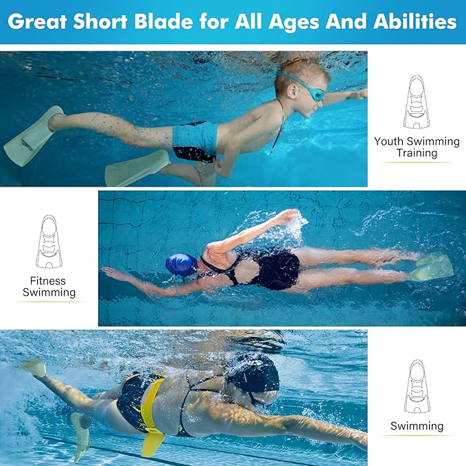 Gintenco Swim Fins, Kids Swim Training Fins for Lap Swimming, Travel Size Flippers with Mesh Bag, Silicone Swimming Fins for Kids Teens Adults Women Men