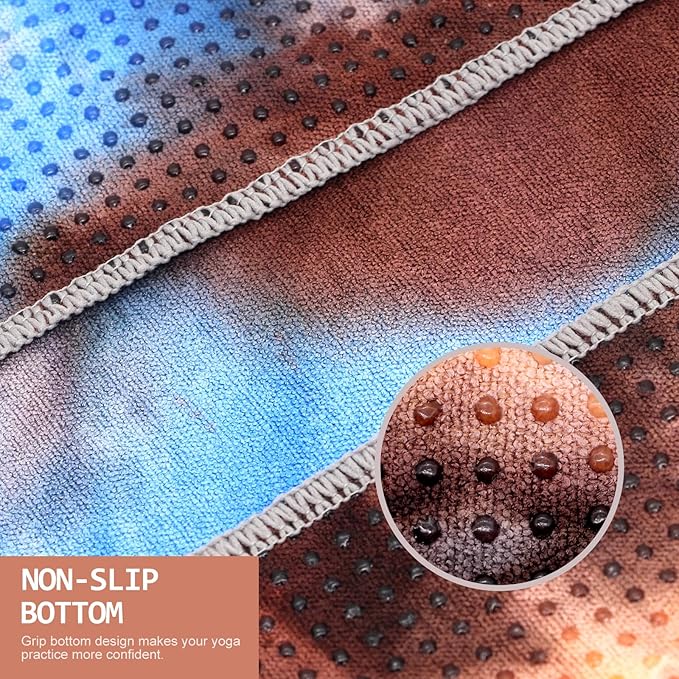 Eunzel Yoga Towel,Hot Yoga Mat Towel with Grip Dots Sweat Absorbent Non-Slip for Hot Yoga, Pilates and Workout 24" x72", Blue & Brown