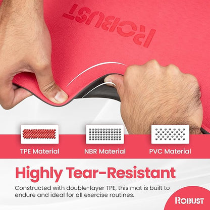 Robust Non-Slip Yoga Mat with Strap, 1/4" Thick TPE Eco-Friendly Workout Mat for Yoga with Position Lines and Texture Surface, Gym Mat for Women, Men, Pilates and Exercises Anti-Tear Sweat-Proof Exercise Mat