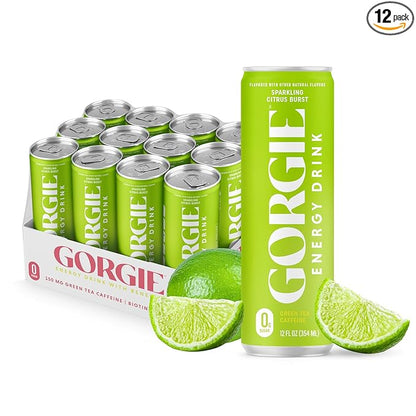 GORGIE Sugar Free Natural Energy Drinks, Sparkling Citrus Burst (12 Pack) - Healthy Energy Drinks - Natural Coffee Replacement with Green Tea Caffeine and Biotin - 150mg Caffeine, Vegan, & Low Calorie