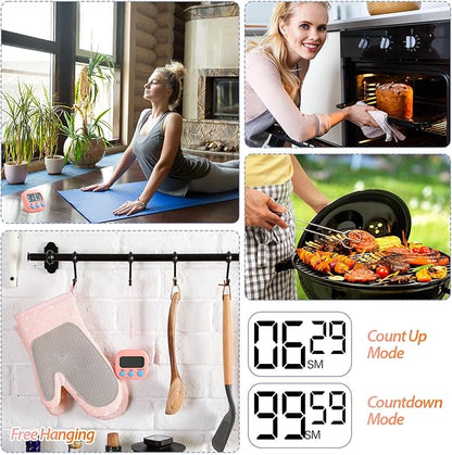 24 Pieces Digital Kitchen Timer Magnetic Timers for Classroom Bulk On/Off Switch Minute Second Count up Countdown Big LCD Display Loud Alarm for Exercise Cook Baking Teacher Kids(Pink, Orange)