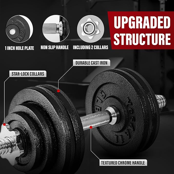 Yes4All Old School Adjustable Dumbbell Set with Weight Plates, Star Lock Collars/Connector, 40lbs to 200lbs Adjustable Weight Plates Set