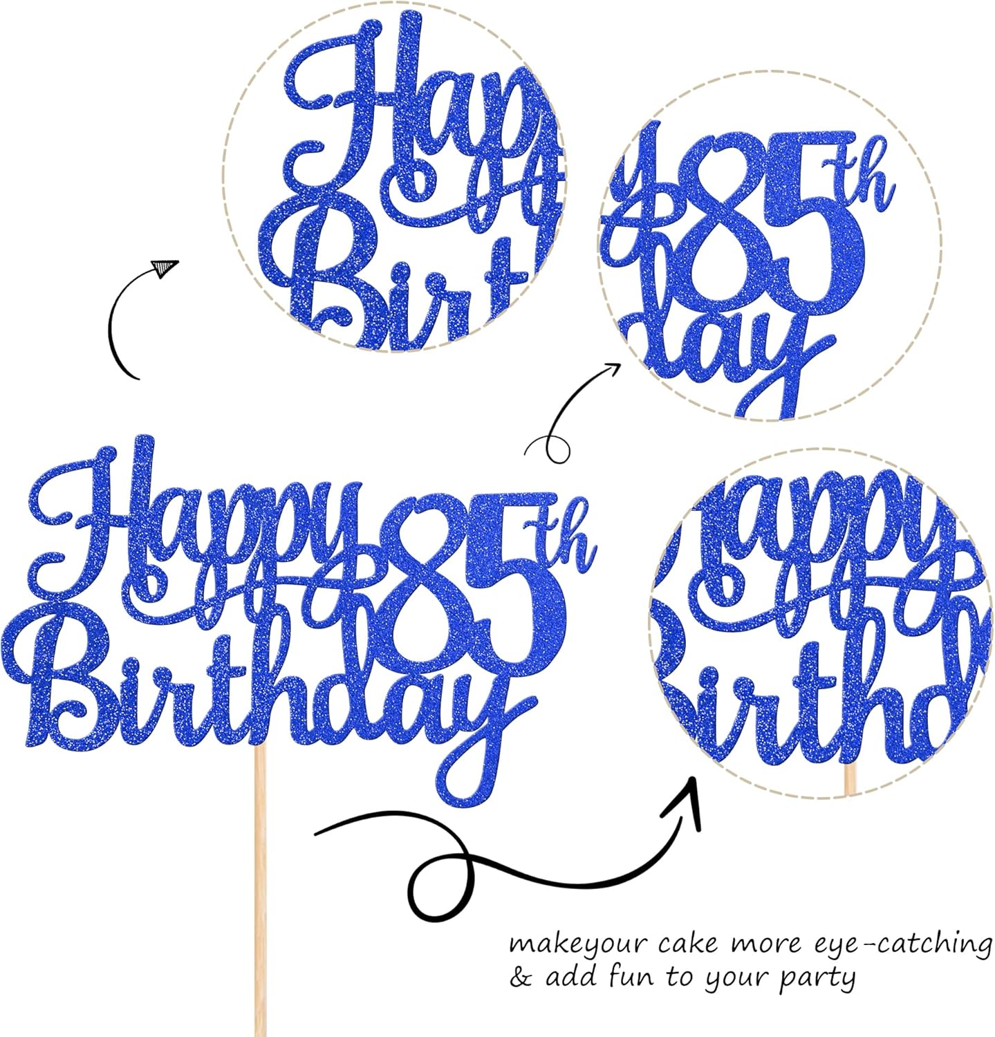 1 PCS Happy 85th Birthday Cake Topper Glitter Cheers to 85 Years Birthday Cake Pick Eighty Five 85 Fabulous Cake Decoration for Happy 85th Birthday Theme Party Decorations Supplies Blue