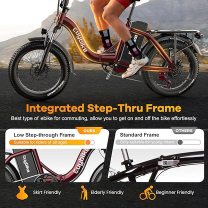 Folding Electric Bike for Adults with Peak 1000W Motor, 48V 20AH Battery up to 30MPH 80 Miles, 20" Fat Tire All Terrain Ebike, Front Suspension 7-Speed Commuter E Bike, Step-Thru, UL Certified