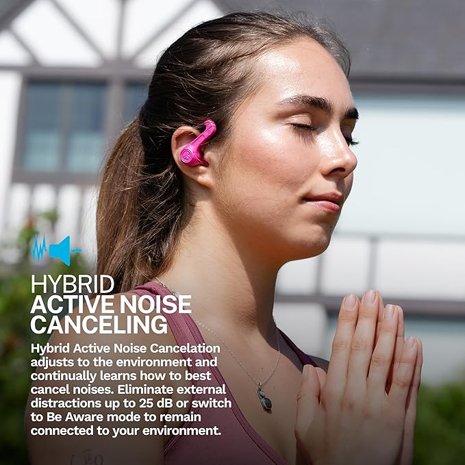 JLab JBuds Sport ANC 4 True Wireless Bluetooth Earbuds + Charging Case, Pink, Swipe + Touch Controls, Hybrid Active Noise Cancelation, Multipoint Connect, Customized Settings App