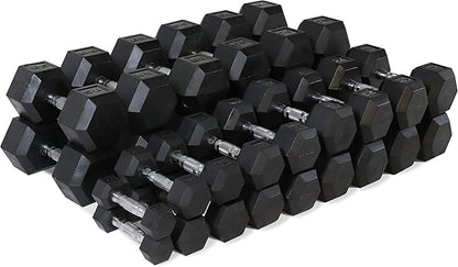 WF Athletic Supply Rubber Coated Hex Dumbbell Set, Multiple Choices Available - Dumbbells with Rack Stand and Mat, or Dumbbells Only (200/550/1200/2100/3000 LB)