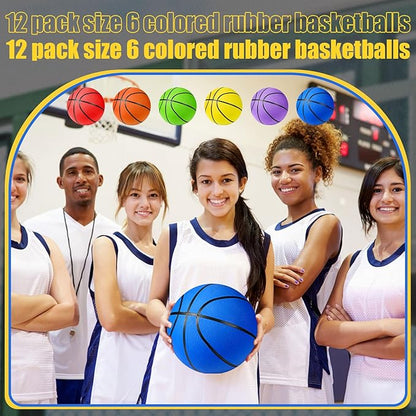 Jerify 12 Pack Official Size Rubber Basketballs for Kids Child Junior Youth Indoor Outdoor Sports Basket Balls with Pump Back to School Student Gifts Operation Christmas Bulk Items