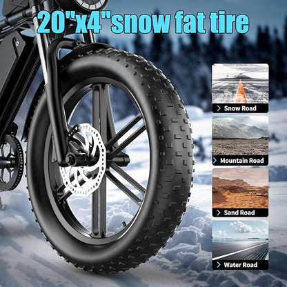 Electric Bike for Adults 1500W Motor 20" Fat Tire All-Terrain E-Bike 60-75 Miles 32MPH Electric Dirt Bike for Road Sand Mountain Snow - 48V 20AH Battery Powered Electric Motorcycle