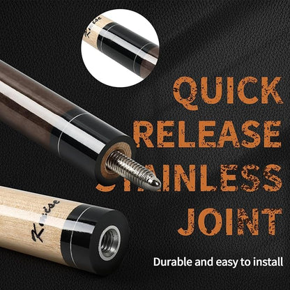 Kmise Professional Low-Deflection Pool Cue Stick, 58'' Canadian Hard Maple Wood Billiard Cue, 13mm Leather Tip, 3D Anti-Slip Grip, Precision Control for Adults/Beginners/Pros