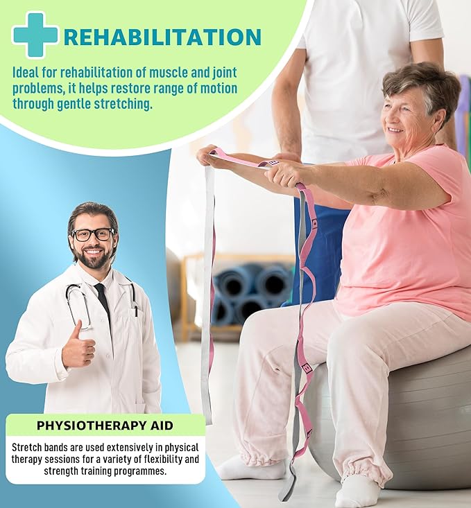 HiRui Stretching Strap Yoga Strap with Door Anchor, 14-Loops Non-Elastic Stretch Straps for Physical Therapy, Pilates, Dance, Gymnastics | Stretch Band with Workout Guide for Women & Men