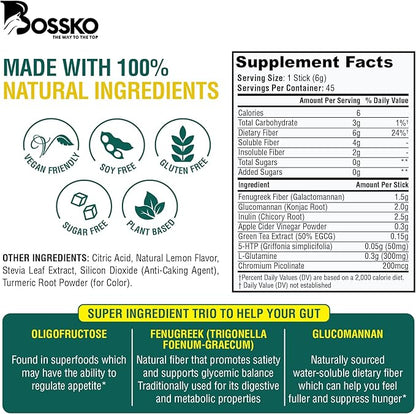 GLP-1 Supplement 6g Fiber - with Chromium & Glucomannan Booster Drink Mix with 45 Servings (6 Weeks Supply) to Reduced Appetite and Cravings & Metabolic Support Formula - Lemonade Flavor